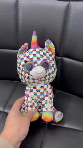 TY | 27cm Ty Beanie Boos Plush Toy Cosmo The Sequin Unicorn Doll Animal Anime Collection