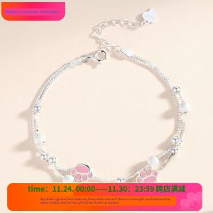 Pink Cat Claw Bracelet Womens Unique Design Best Friend Birthday Gift Fresh out Fashion Jewelry Alloy Plated Silver Gold