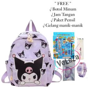 Tas ransel anak perempuan sekolah SD model SANRIO KUROMI MELODY CINNAMOROL free botol minum jam tangan paket pensil dan aksesoris gelang tas sekolah anak tas anak