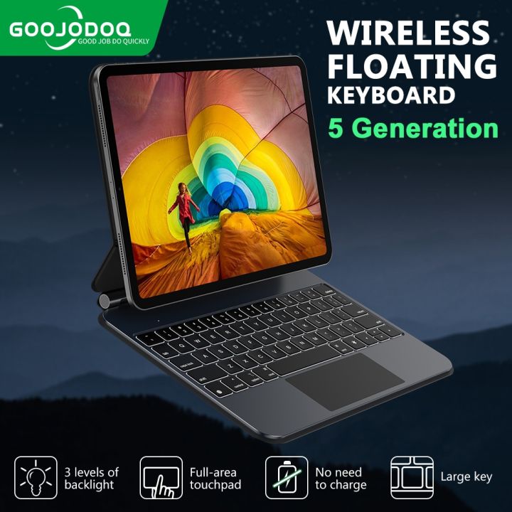 GOOJODOQ 5th Gen 2024 iPad Magic Keyboard with Case No need to Charge For iPad Air 4 5/Pro 11 Pro 12.9 10th Gen Wireless Charging Floating Bluetooth Keyboard with Touchpad