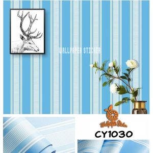 Wallpaper Dinding Salur Biru Ukuran 45 Cm x 10 Meter