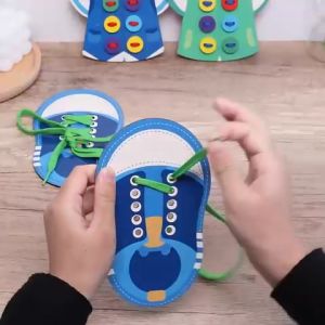 Montessori Wooden Educational Toy Fine Motor Skills Toys Tie Shoelaces Threading Board Lacing shoes Clothes Sew Buttons