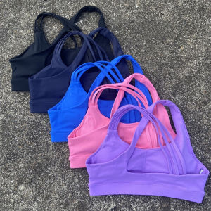 Nữ Gợi Cảm Dây Đeo Chéo Áo Ngực Thể Thao Push Up Tác Động Cao Tập Gym Tập Thể Hàng Đầu Thoáng Khí Yoga Áo Vest Có Thể Tháo Rời Miếng Lót Ngực
