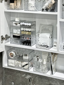 Bathroom Cosmetic Storage Box Makeup Remover Cotton Swabs Mask Rack Rectangular Single Layer Plastic Organizer for Bathroom