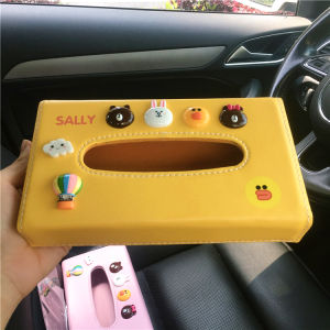 Cute Bear Rabbit Cartoon Creative Car PU Leather Tissue Box Living Room Multi-Function Automobile Accessories Storage Organizer