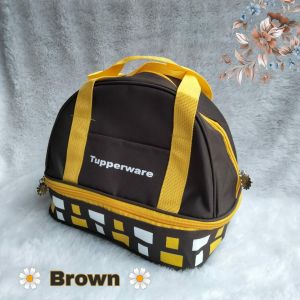 Tas Bekal CNC Double Motif Kotak Tas Penyimpanan Makanan Tupperware Warna Biru Kuning dan Hitam Biru Dengan Pegangan dan Zipper 24*17*20 cm