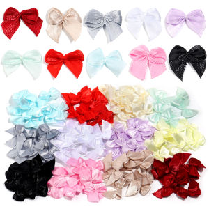 100pcs 2.5x2cm Polyester Satin Ribbon Bows Colorful Mini Bowknot Flower For Wedding Party Decoration DIY Hairclip Garment Decor