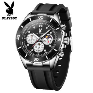 PLAYBOY watch for men 100% original waterproof chronograph moon phase luminous calendar fashion silicon strap