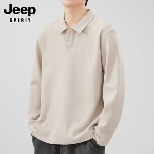 Jeep Spirit Mens Long Sleeve Fleece Lined Loose Thickened Polo Shirt Winter Trendy Youth Cotton Polyester Blend Anti-Wrinkle