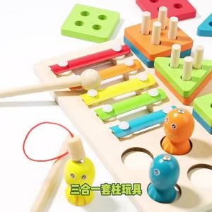 Three in One Set Paired Columns Childrens Early Education Piano Playing Fishing Enlightenment Educational Wooden Montessori Toys