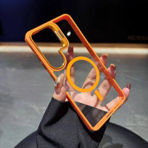 Luxury Magnetic Case for Samsung Galaxy S26 Ultra S25 Plus S24 S23 FE with Camera Bracket Stand Clear Back Protective Cover