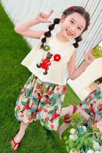 Floral Design Sleeveless T-Shirt and Pants Set Girls Two-Piece Suit