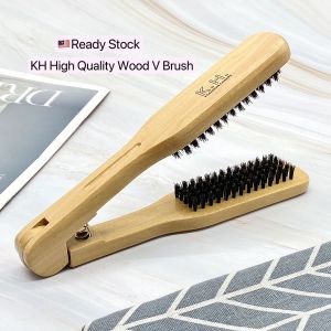 KH Brand High Quality Wooden Crimper Synthetic Man Made Hair Rebonding Straightening Brush Comb