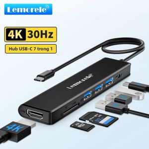 Cổng Kết Nối Đa Năng Lemorele 7 Trong 1 USB-C Type-C 3.0 Với HDMI 4K 30Hz Hỗ Trợ Sạc Nhanh 100W PD Khe Cắm Thẻ SD/TF Truyền Dữ Liệu Nhanh Tương Thích Với MacBook Windows PC Màn Hình.