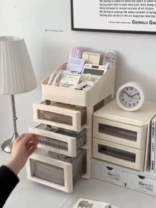 NewTide Desktop Stationery Organizer With Drawer Cosmetic Organizer Desk Organizer Storage Box Office Storage Rack