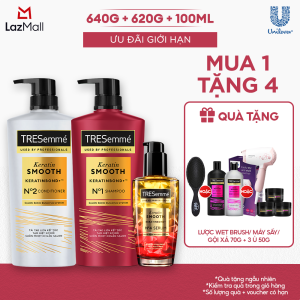 Combo Dầu Gội Dầu Xả Serum TRESemmé Keratin Smooth Keratinbond+ 640g 620g 100ml Cho Tóc Khô Xơ Rối Vào Nếp Suôn Mượt