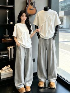 ZHUOCAN | Quần Áo Thun Sọc Xám Mỏng 2 Cái