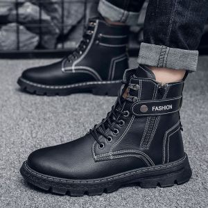 TOPEOPLE Safety Boot Shoes for Men Korean Original Fashion New Style 2022 Black Rain Zip Caterpillar Sneaker On Sale Waterproof Sport Army Tactical Shoe kasut getah lelaki kalis air kasut getah lelaki kalis air 22101807