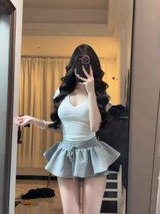 Váy Ngắn Chữ a Màu Xám Có Dây Rút Eo Thấp Dáng Rộng Váy Thể Thao Cạp Cao Váy Ngắn Mùa Hè Cho Nữ