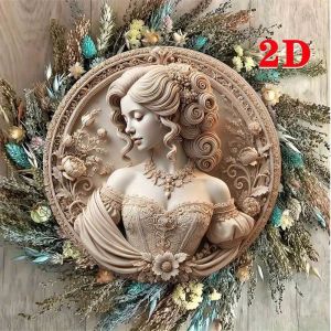 Vintage Floral Metal Wall Sign Retro Palace Portrait Round Plaque Home Decor Gift