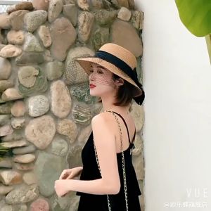 Nón cói phối lưới nơ mới thời trang du lịch mùa xuân thu hè chống nắng có dây rút điều chỉnh vòng đầu