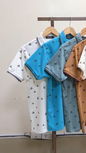 Palettes Mens Korean Style Polo Shirt Short Sleeve Printed Shirt Sailboat Pattern Collared Fashion Top for Men #7720