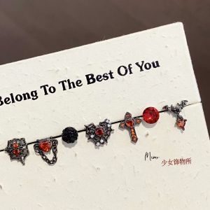 Dark Spider Network Red Night Cross Love Heart Asymmetric Ear Bone Pins Fashion Jewelry Alloy Plated Silver Gold Womens Earrings