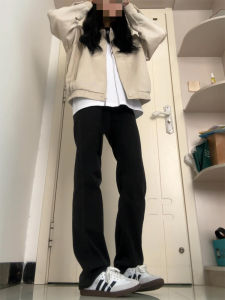 กางเกงยีนส์ทรงตรงสีดำทรงสลิมฟิตสำหรับผู้ชาย สไตล์อเมริกัน ทรงหลวม ทรงเข้ารูป เหมาะกับฤดูใบไม้ร่วงและฤดูหนาว