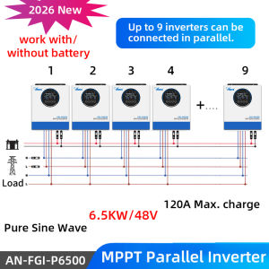 6.5KW MPPT Parallel Inverter 48V Hybrid Inverter Off Grid Inverter 230VAC Power Inverter can Parallel up to 9 Inverters without Battery Operation