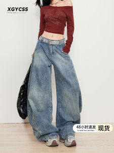 American Retro Wide Leg Denim Jeans Womens Autumn New Small Size Washed Slim Loose Drapey Scythe Pants High Waist Zipper