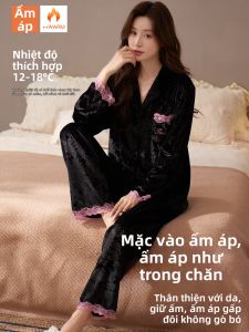 LEZIMENG | Bộ Đồ Nhung Mùa Đông Cao Cấp Dài Tay cho Nữ Màu Đen