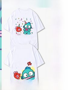 Collaboration Short Sleeve T-Shirt for Girls Summer Half Sleeve Childrens Clothing Three Little Mermaids Printed Casual Loose Fit