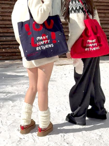 Fashionable Large Capacity Canvas Art Bag OuliOuli Red Blue Long Letter Tote Bag Casual Shoulder Bag Soft Cotton Youth Bag