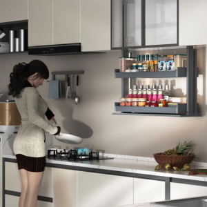 Giá gia vị điện Eurogold ESV8960 600mm nâng hạ tự động cho tủ bếp trên giúp lấy gia vị dễ dàng