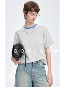เสื้อยืดคอตตอนผ้าลินินแขนสั้นฤดูร้อน COOBLOOM ทรงตรง สไตล์ทำงาน สีพื้น คอกลม ความยาวปกติ ผลิตจากผ้าลินิน 16 กลม