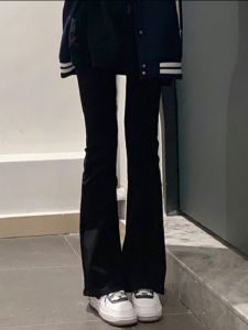 Quần Jeans Denim Ống Loe Cạp Cao Màu Đen Cho Nữ Quần Dài Thường Ngày Mùa Xuân Thu Đông Quần Jeans Ống Rộng Thẳng