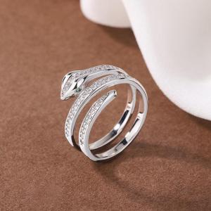 New Fashion Winding Snake Rings For Women Men Punk Hip Hop Open Adjustable Silver Color Ring Stainless Steel Zircon Jewelry Gift