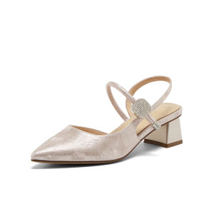 รองเท้าแตะส้นสูงสีเงิน BASTO M1131BH4 ทรงหัวแหลม สายรัดข้อเท้าแบบหนา รองเท้าแตะส้นเตี้ยสำหรับผู้หญิง รองเท้าแฟชั่นฤดูร้อน