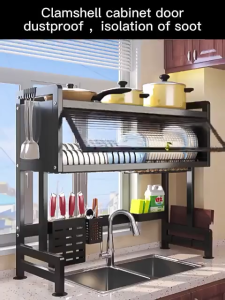 kitchen dish rack kitchen organizer Carbon Steel Double-laye With Door Multi-functional Sink Rack