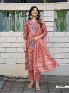 [INSTOCK Collection] Kanika Designer 3pcs Kurti Suit in Vertical Print Silk with Fancy Embroidery work and Sequins Dupatta and Pocket Pants