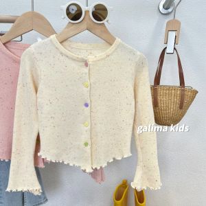 Girls Knitted Open Cardigan Thin New Style Autumn Clothes Baby Korean Version Knitwear Long Sleeve round Neck Single Button