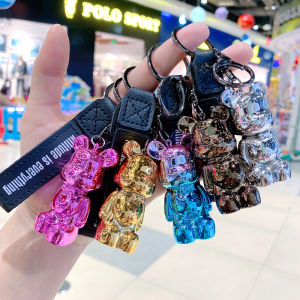 Keychain Electroplating Dazzle Bearbrick Key Ring mini figure Block Bear Bag Pendant Lanyard Kunci Kereta Rantai Kunci Key chain +bell+rubber strap 电镀钥匙扣 锁匙圈 钥匙挂钩 暴力熊卡通装饰摆件