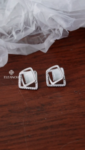 Bông tai nữ chuôi bạc 925 Eleanor Accessories khuyên tai hình vuông đính đá đính đá mắt mèo phụ kiện trang sức 7219