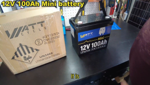WattCycle 12V 100Ah Mini LiFePO4 Lithium Iron Battery Rechargeable Energy Storage with Built-in BMS Series Connectible
