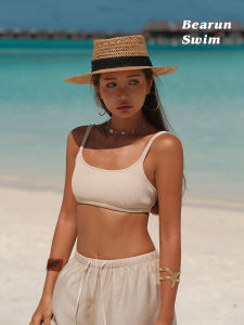 Bearun Swim Short Knitted Strap Vest Womens 2025 Beach Vacation Belly Button String Tube Top Pad Wrap Chest Top