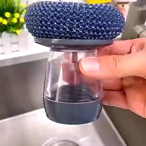 【Daily Suki Store】Dish washing Brush-With Liquid Soap Dispenser Multifunctional Kitchen Cleaner-Steel Wire Scrubber for Stubborn Stains | Short Handle Design for Pots & Pans