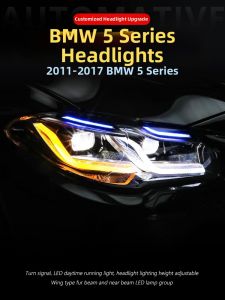 YOUMA | BMW 5 Series Headlight Assembly LED Lens Blue DRL Turn Signal Light
