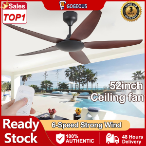 GOGEOUS 52inch ceiling fan with remote ceilings fan 6 speed strong wind ceiling fan heavy duty ceiling fan 5 blades big dc motor silent ceilings fan ceiling fan with light modern for living room bedroom