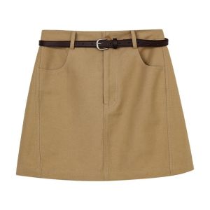 High Waist A-Line Mini Skirt Slimming Spring New Korean Style Versatile Anti-Light Short Skirt Pure Color Versatile Pocket Design