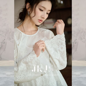 JK&JS | Embroidery Lace White Cotton Shirt for Women